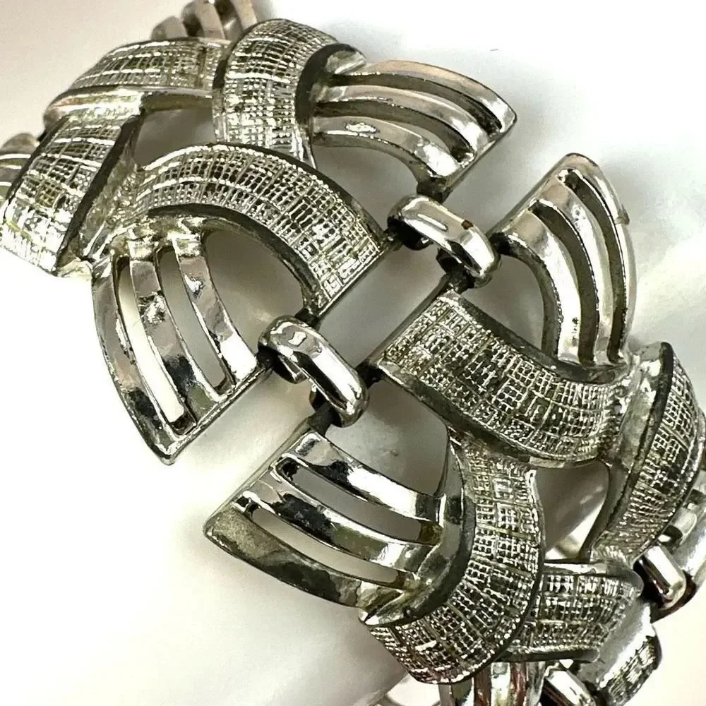 Coro vintage wide ornate silver tone bracelet